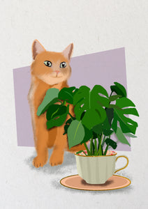 Kopje plant met kat | Kaarten Joeff